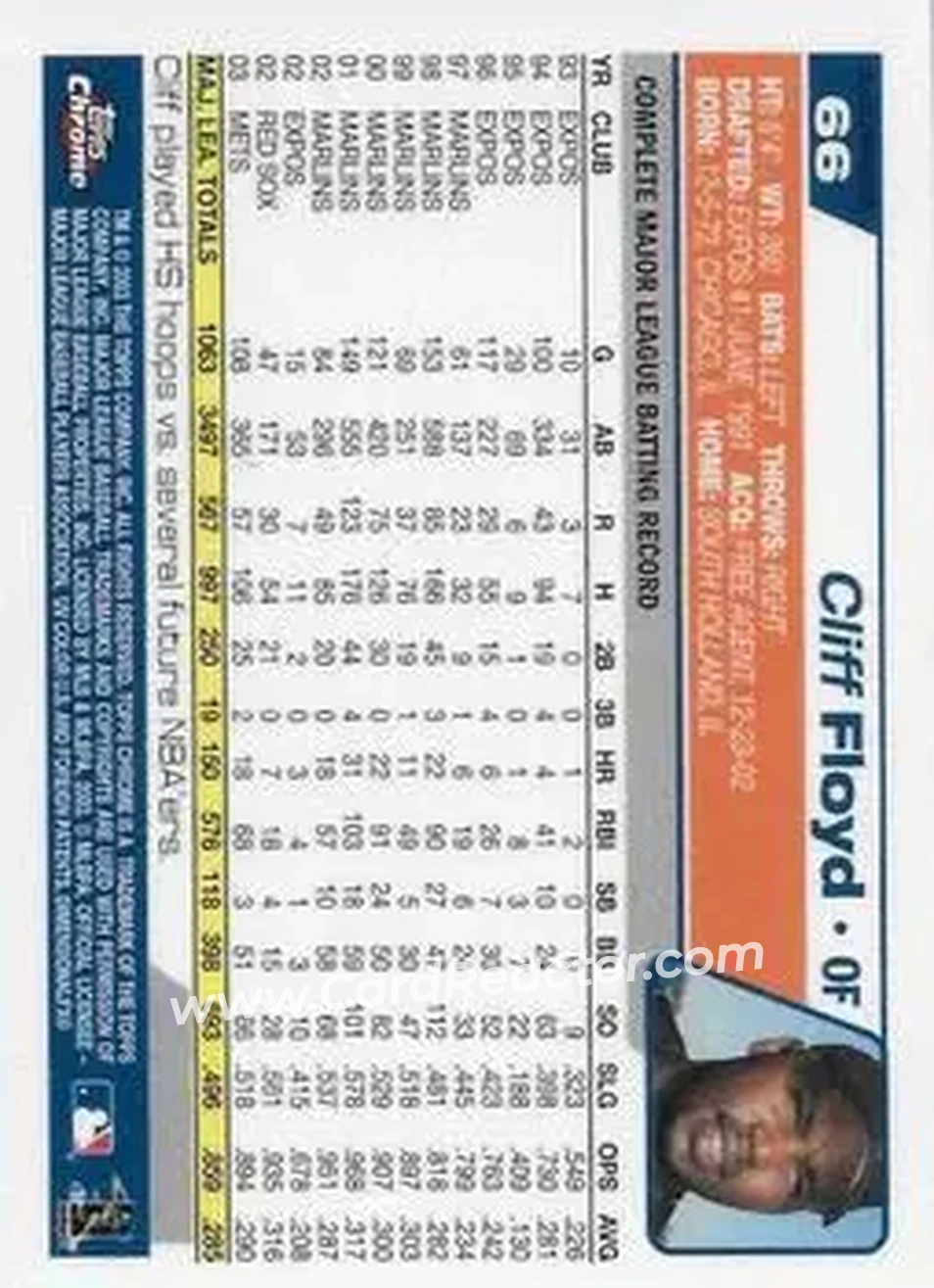 2004 Topps Chrome - Black Refractors #66 - Cliff Floyd - New York Mets - Back