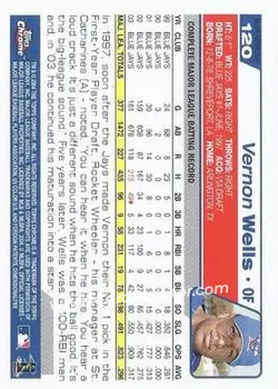 2004 Topps Chrome - Black Refractors #120 - Vernon Wells - Toronto Blue Jays - Back