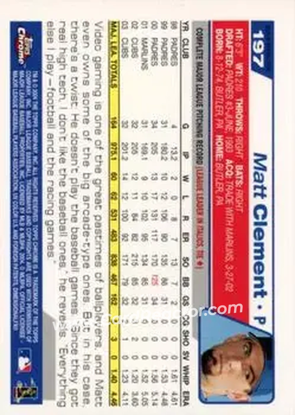 2004 Topps Chrome - Black Refractors #197 - Matt Clement - Chicago Cubs - Back