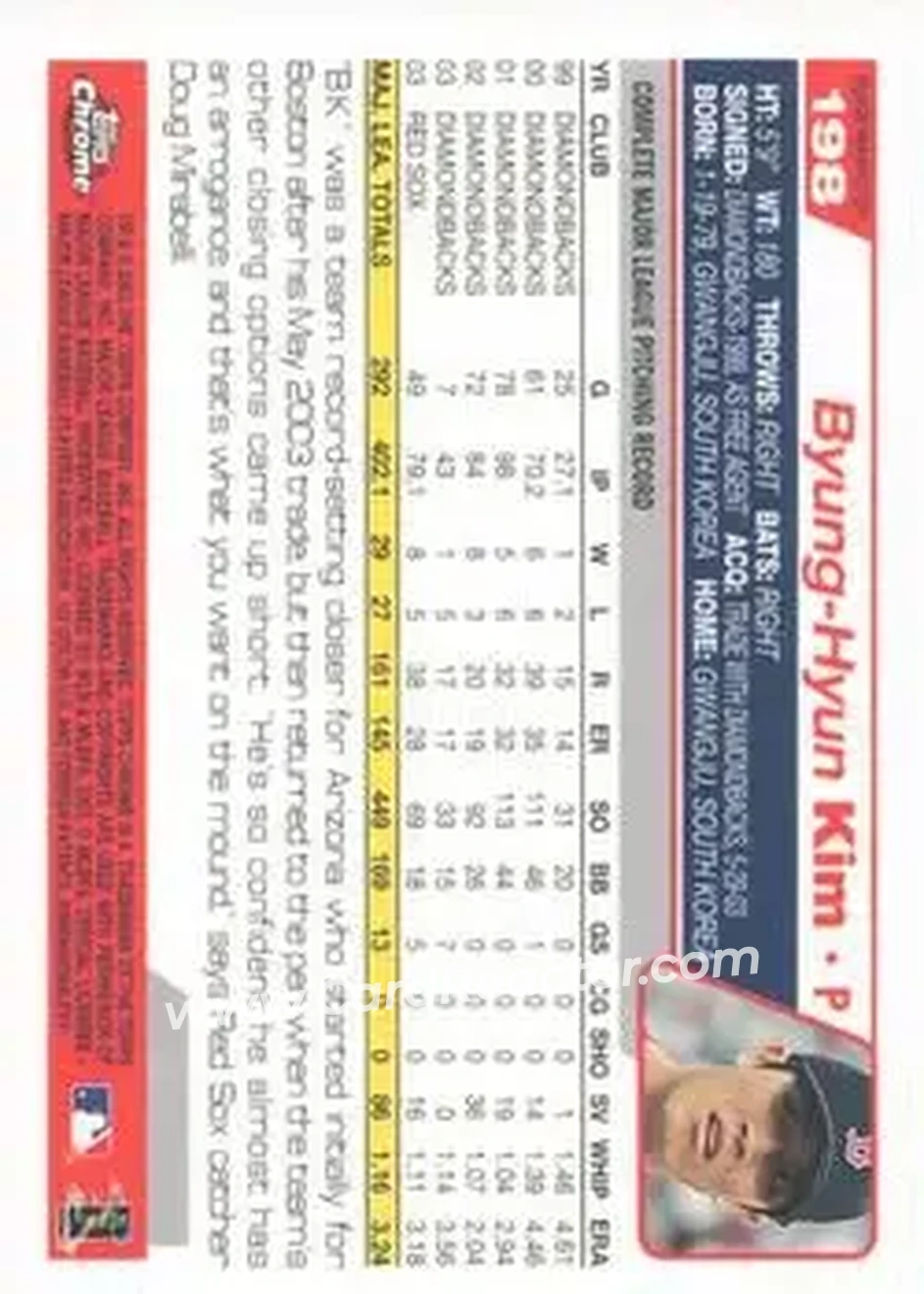 2004 Topps Chrome - Black Refractors #198 - Byung-Hyun Kim - Boston Red Sox - Back