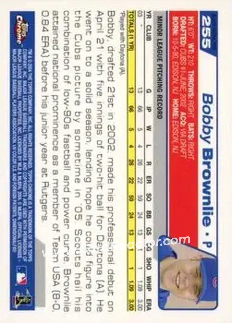 2004 Topps Chrome - Black Refractors #255 - Bobby Brownlie - Chicago Cubs - Back