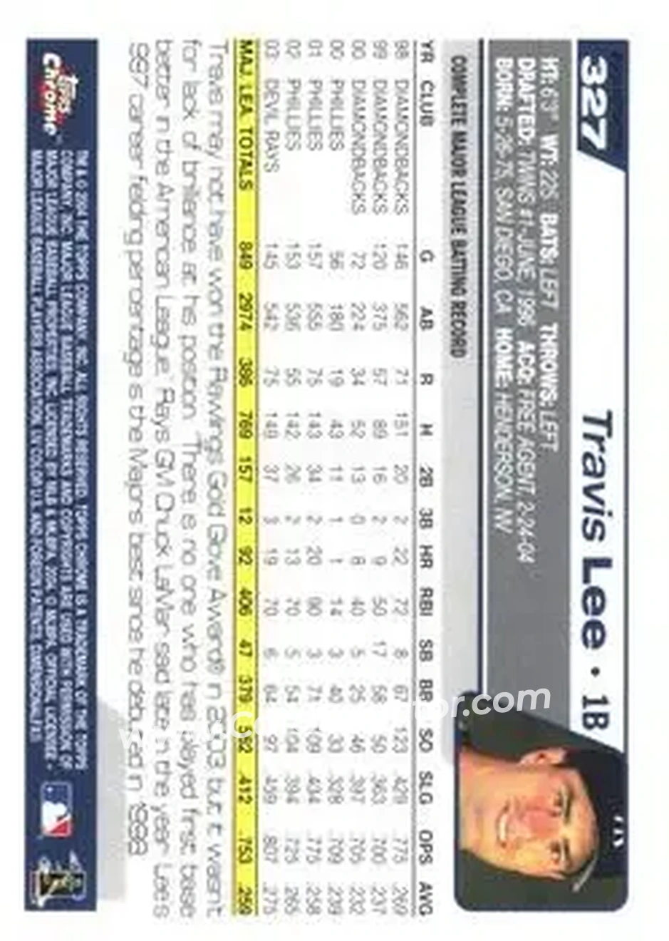2004 Topps Chrome - Black Refractors #327 - Travis Lee - New York Yankees - Back
