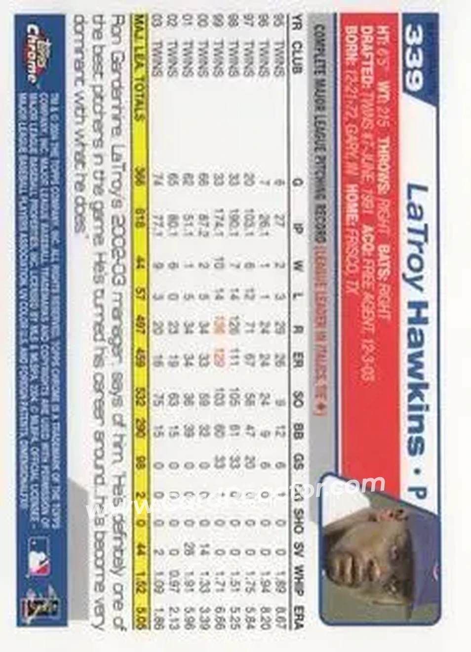 2004 Topps Chrome - Black Refractors #339 - LaTroy Hawkins - Chicago Cubs - Back 2004 Topps Chrome - Black Refractors #339 - LaTroy Hawkins - Chicago Cubs - Back