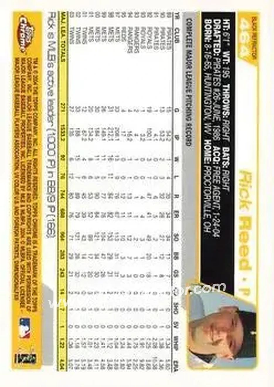 2004 Topps Chrome - Black Refractors #464 - Rick Reed - Pittsburgh Pirates - Back