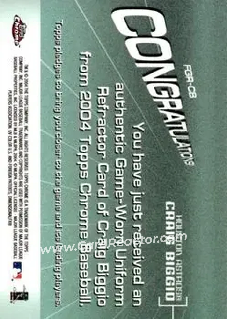 2004 Topps Chrome - Fashionably Great Relics #FGR-CB - Craig Biggio - Houston Astros - Back