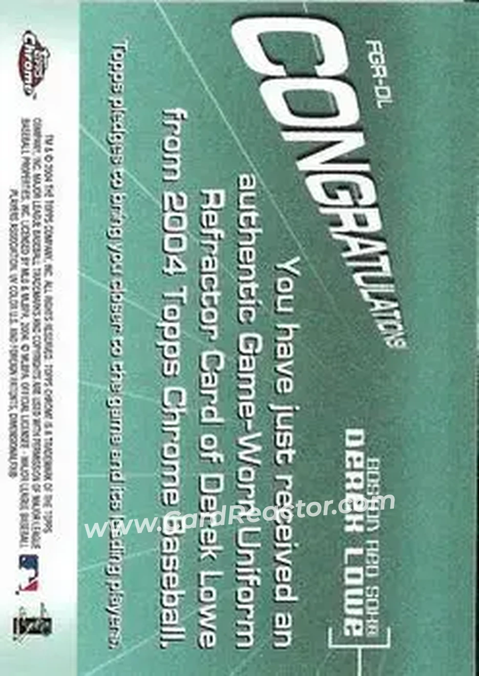 2004 Topps Chrome - Fashionably Great Relics #FGR-DL - Derek Lowe - Boston Red Sox - Back