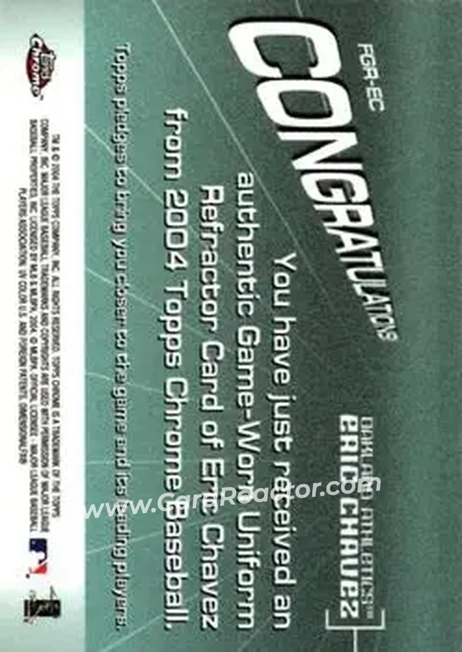 2004 Topps Chrome - Fashionably Great Relics #FGR-EC - Eric Chavez - Oakland Athletics - Back