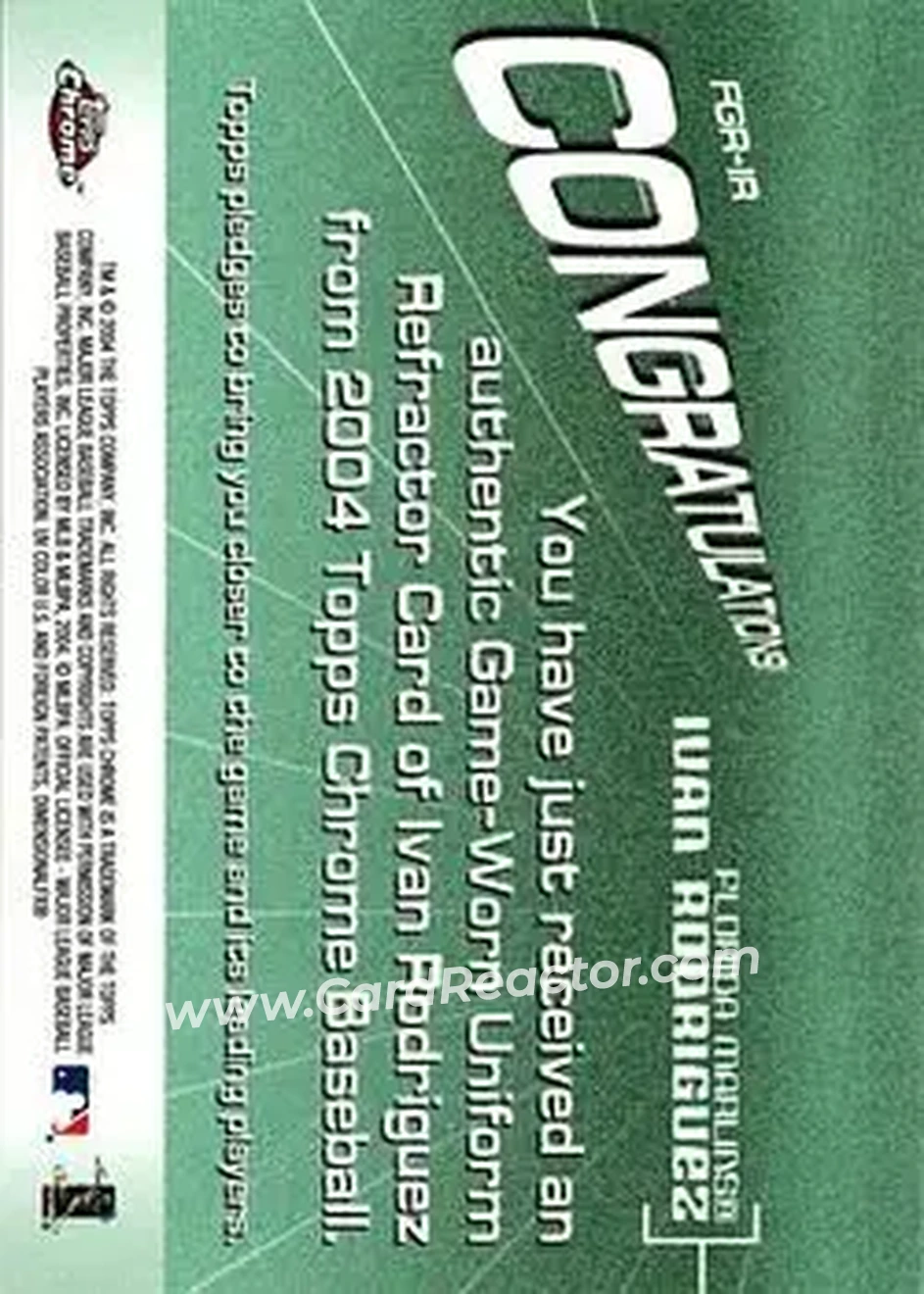 2004 Topps Chrome - Fashionably Great Relics #FGR-IR - Ivan Rodriguez - Florida Marlins - Back
