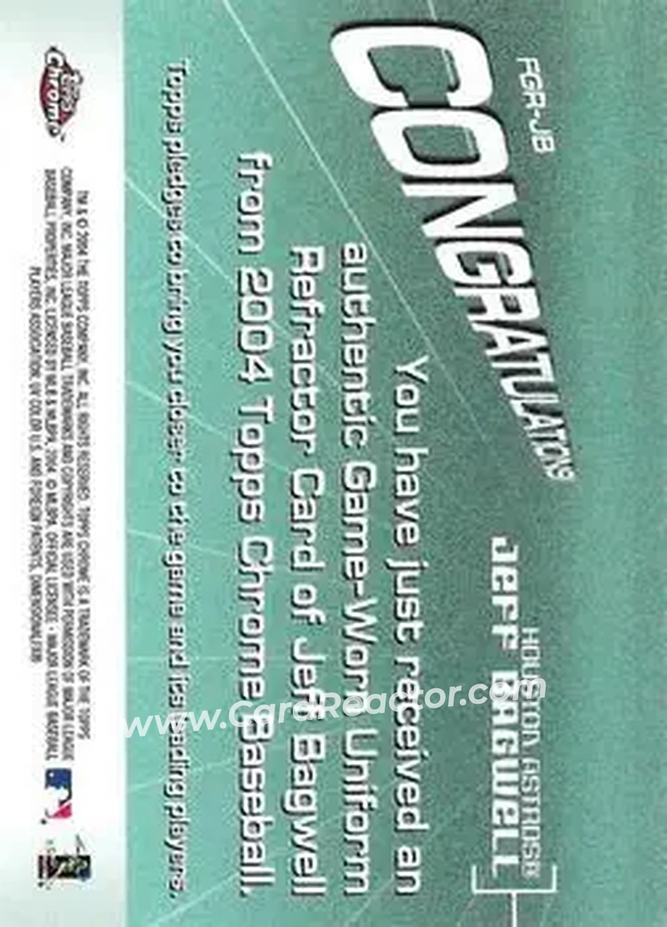 2004 Topps Chrome - Fashionably Great Relics #FGR-JB - Jeff Bagwell - Houston Astros - Back 2004 Topps Chrome - Fashionably Great Relics #FGR-JB - Jeff Bagwell - Houston Astros - Back