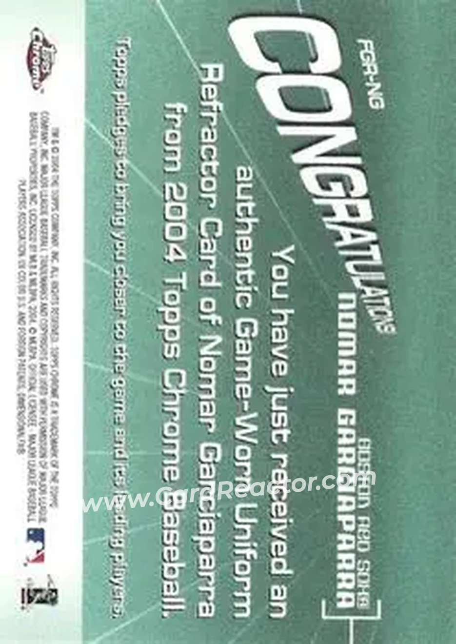 2004 Topps Chrome - Fashionably Great Relics #FGR-NG - Nomar Garciaparra - Boston Red Sox - Back 2004 Topps Chrome - Fashionably Great Relics #FGR-NG - Nomar Garciaparra - Boston Red Sox - Back