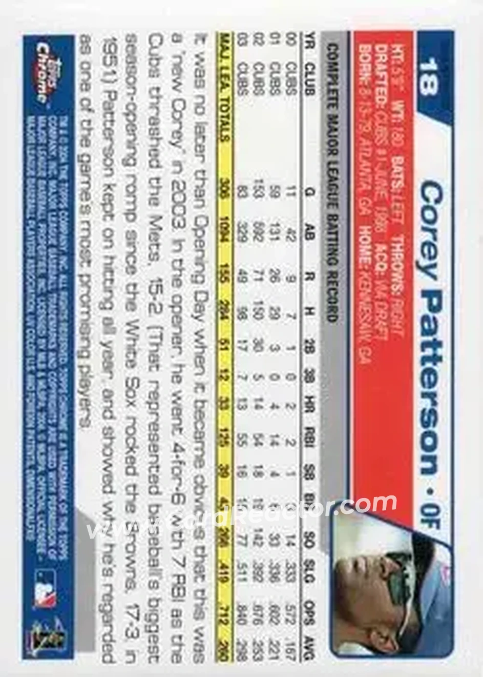 2004 Topps Chrome - Gold Refractors #18 - Corey Patterson - Chicago Cubs - Back