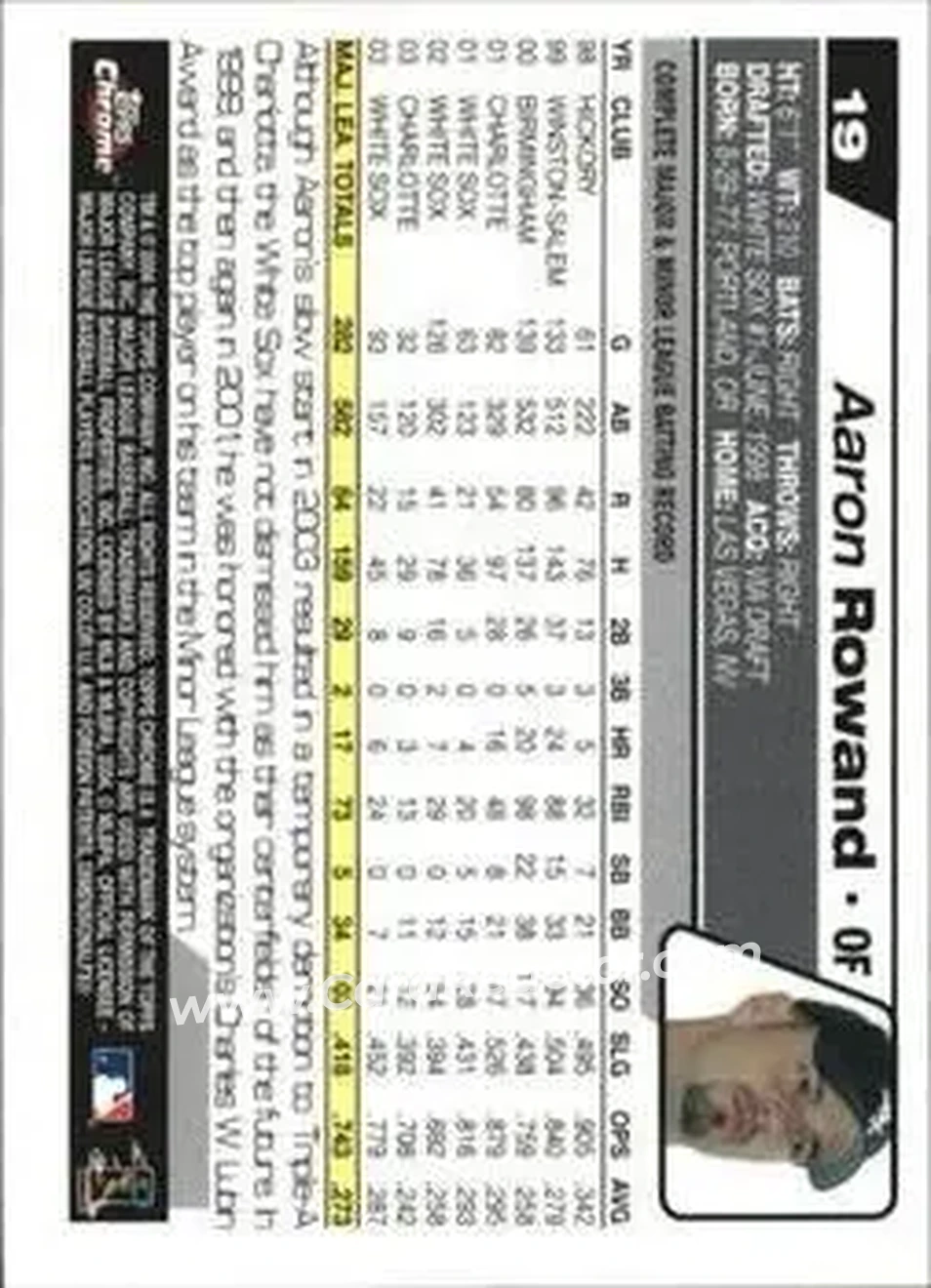 2004 Topps Chrome - Gold Refractors #19 - Aaron Rowand - Chicago White Sox - Back