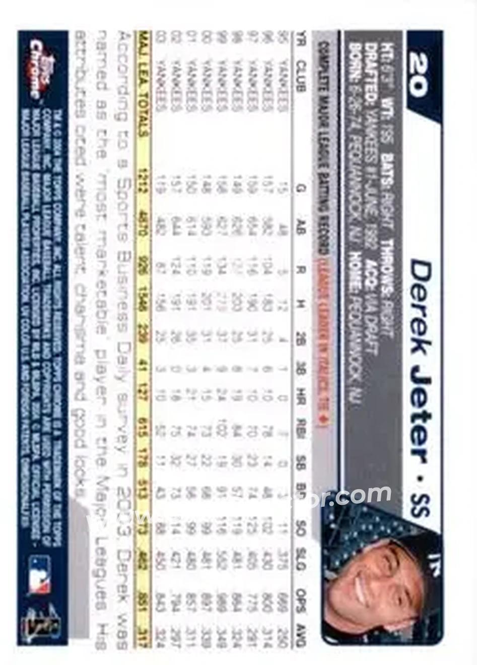 2004 Topps Chrome - Gold Refractors #20 - Derek Jeter - New York Yankees - Back