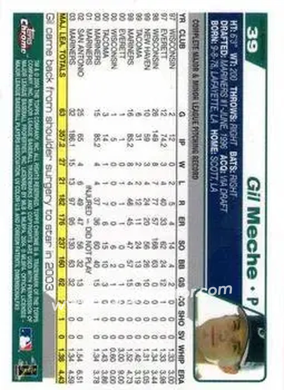2004 Topps Chrome - Gold Refractors #39 - Gil Meche - Seattle Mariners - Back