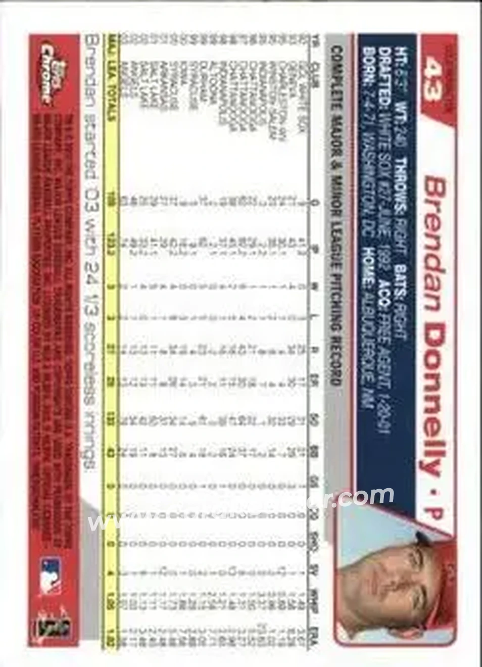 2004 Topps Chrome - Gold Refractors #43 - Brendan Donnelly - Anaheim Angels - Back