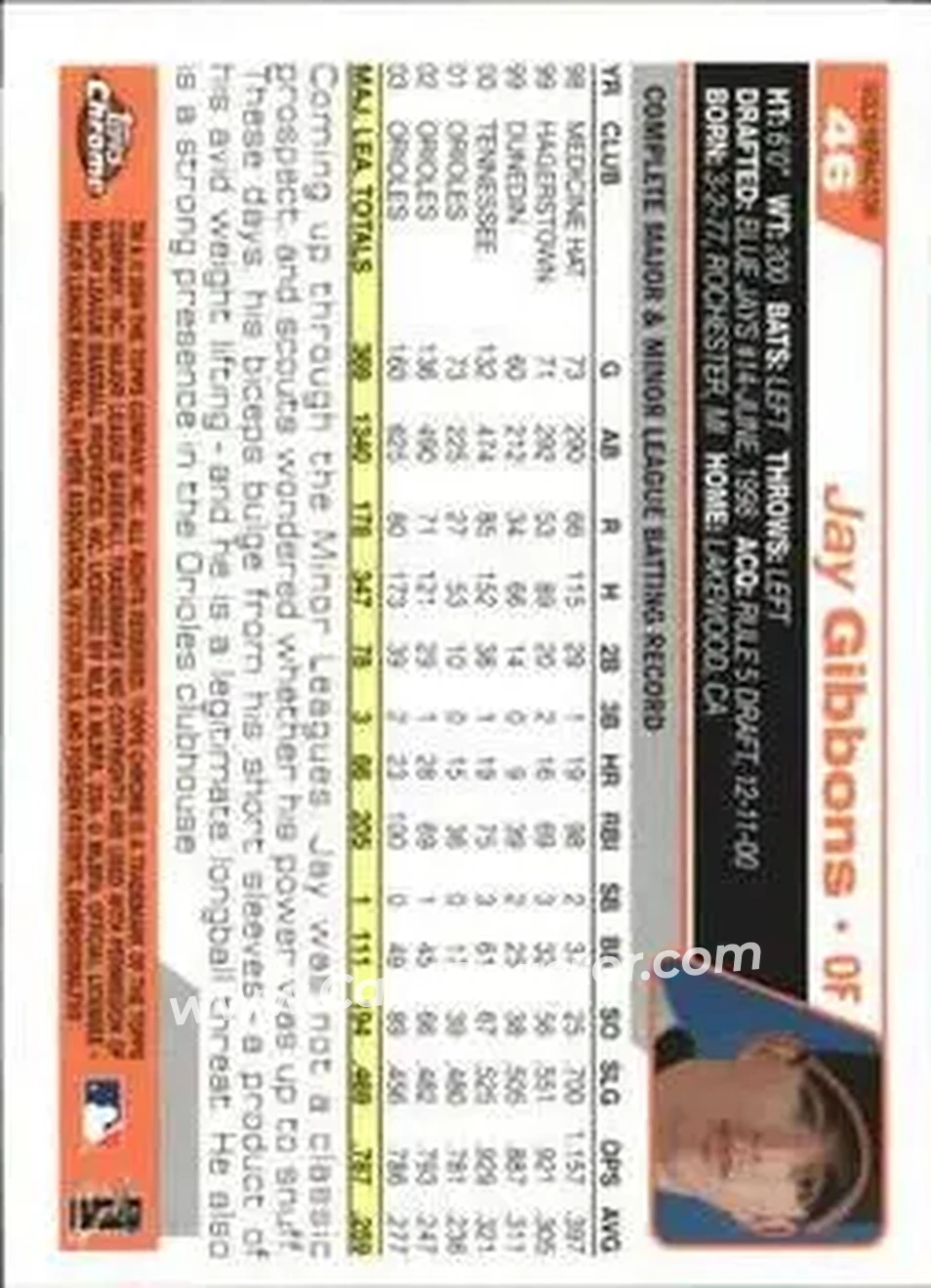 2004 Topps Chrome - Gold Refractors #46 - Jay Gibbons - Baltimore Orioles - Back