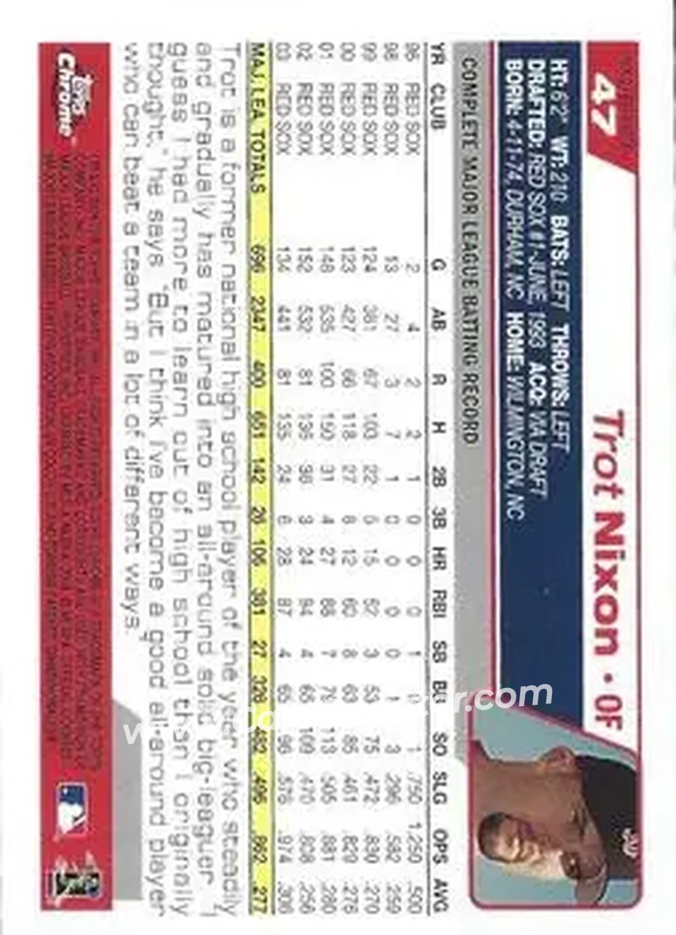 2004 Topps Chrome - Gold Refractors #47 - Trot Nixon - Boston Red Sox - Back