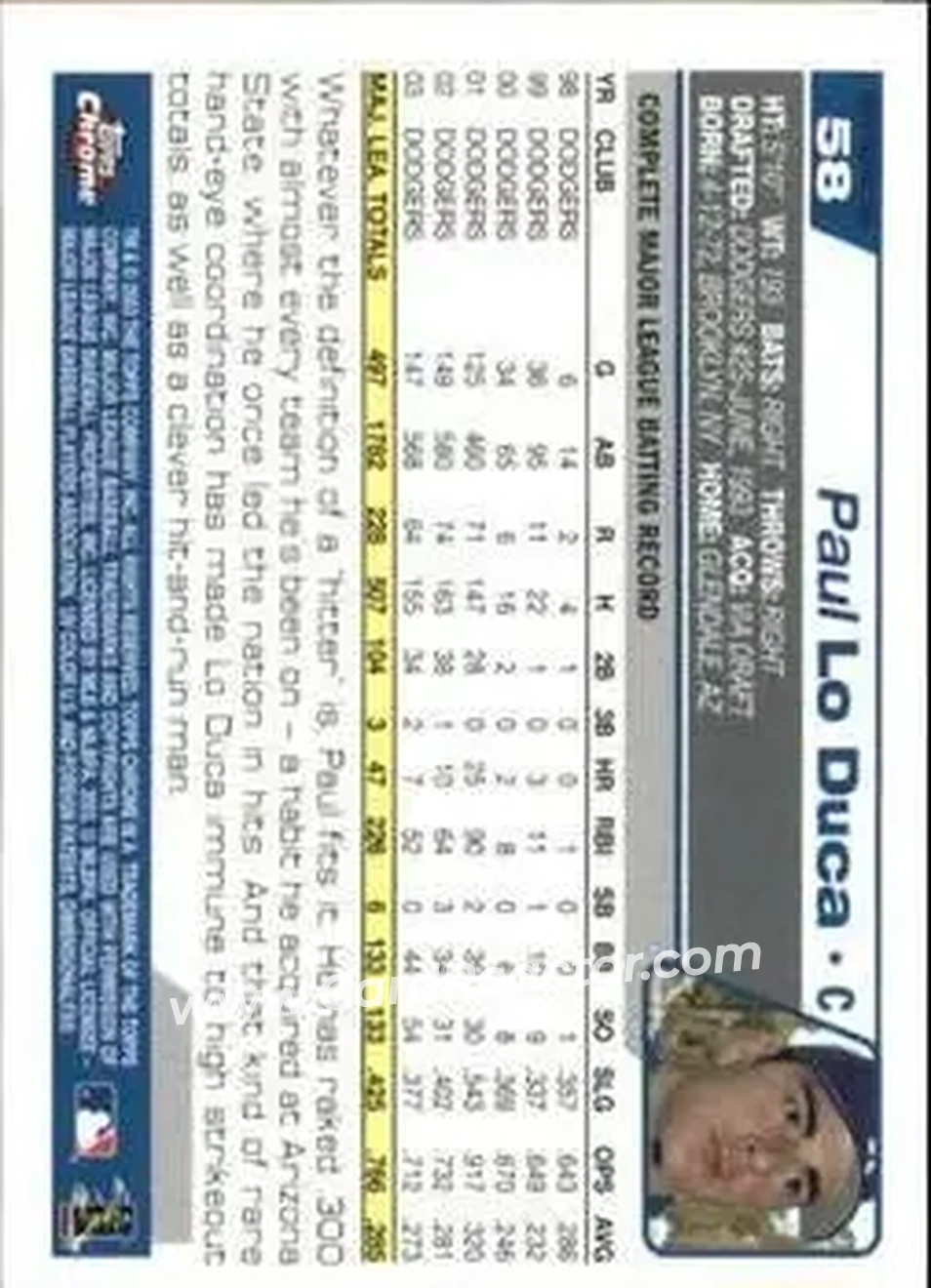 2004 Topps Chrome - Gold Refractors #58 - Paul Lo Duca - Los Angeles Dodgers - Back