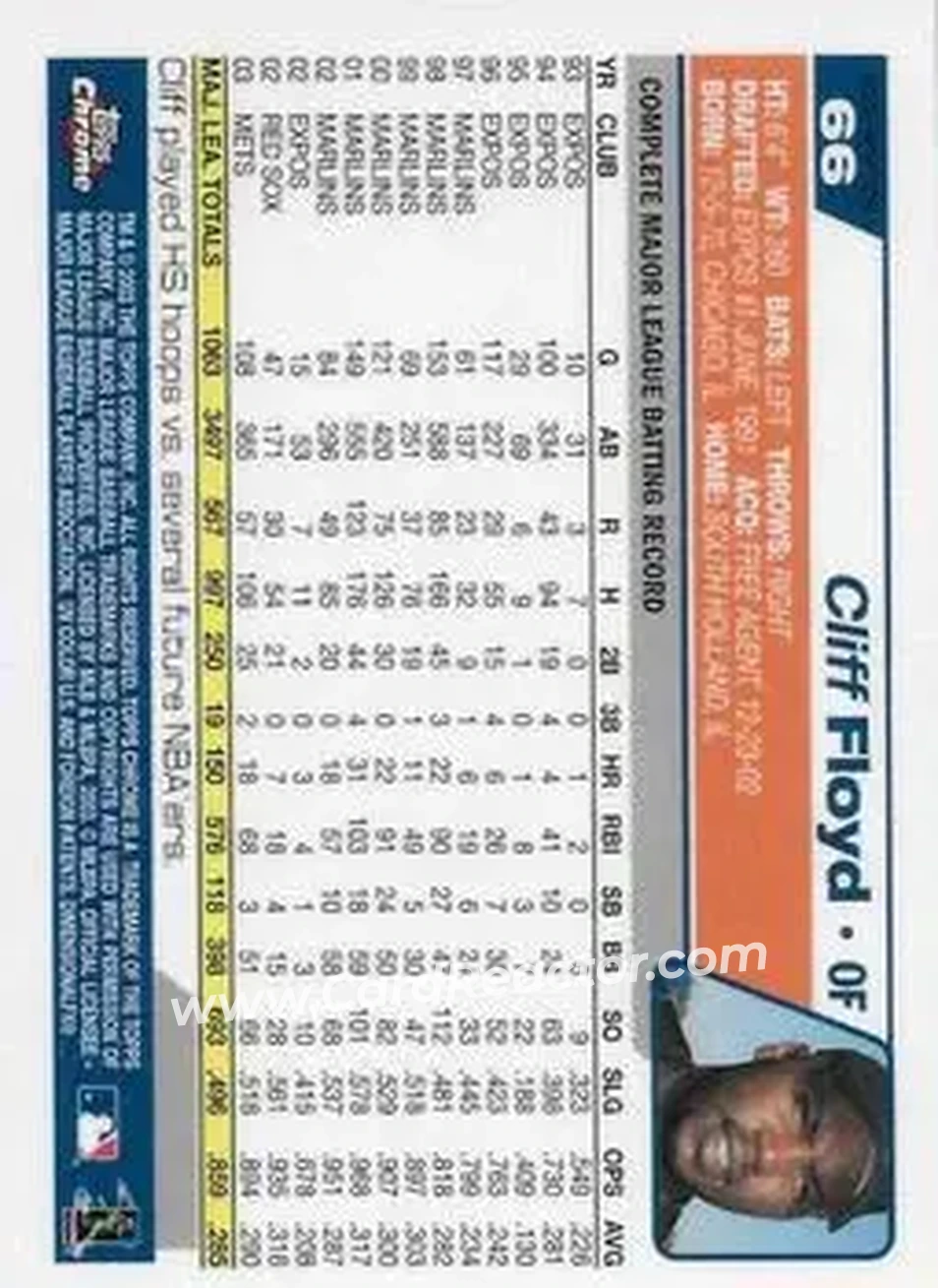2004 Topps Chrome - Gold Refractors #66 - Cliff Floyd - New York Mets - Back