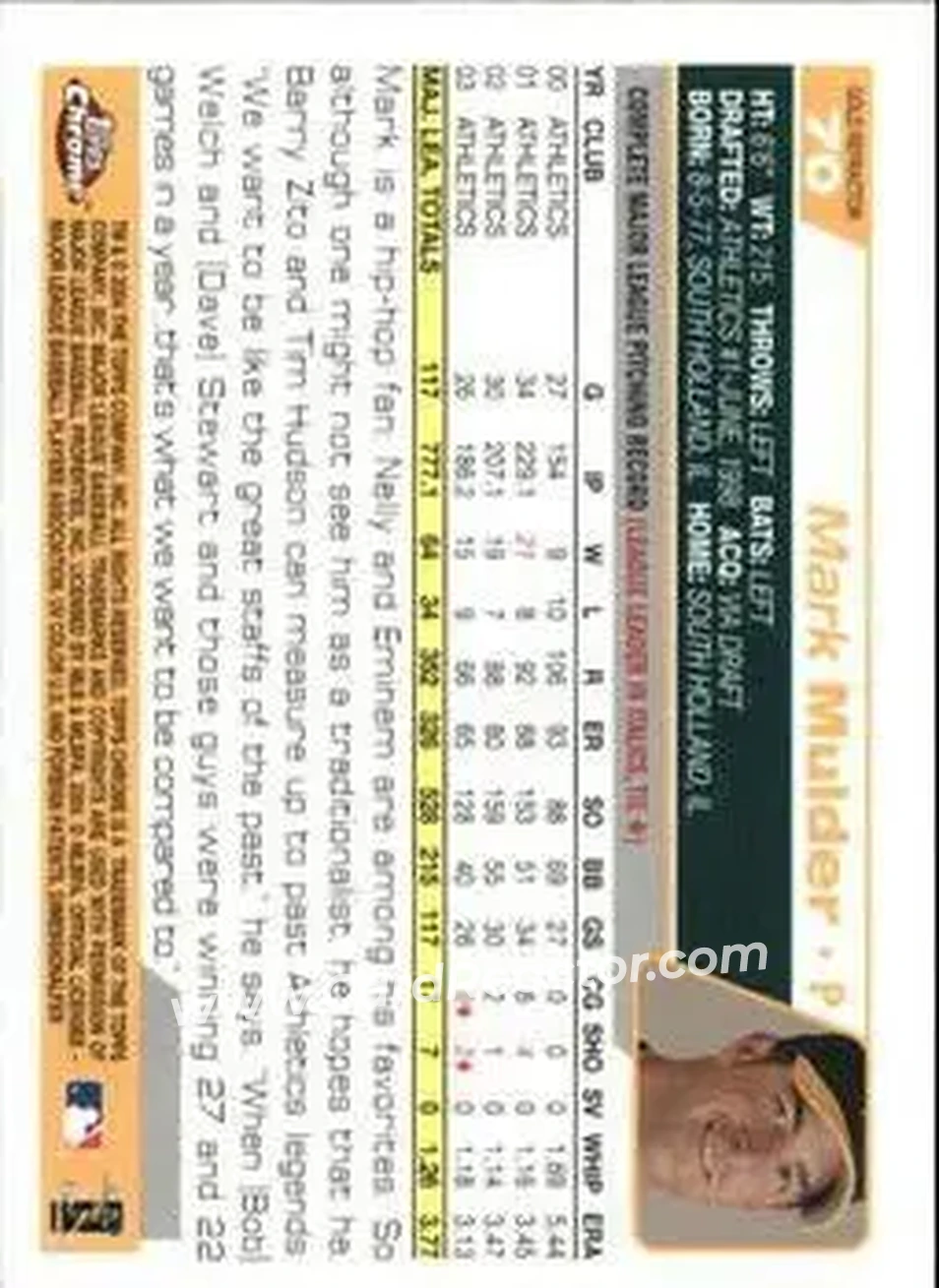 2004 Topps Chrome - Gold Refractors #70 - Mark Mulder - Oakland Athletics - Back
