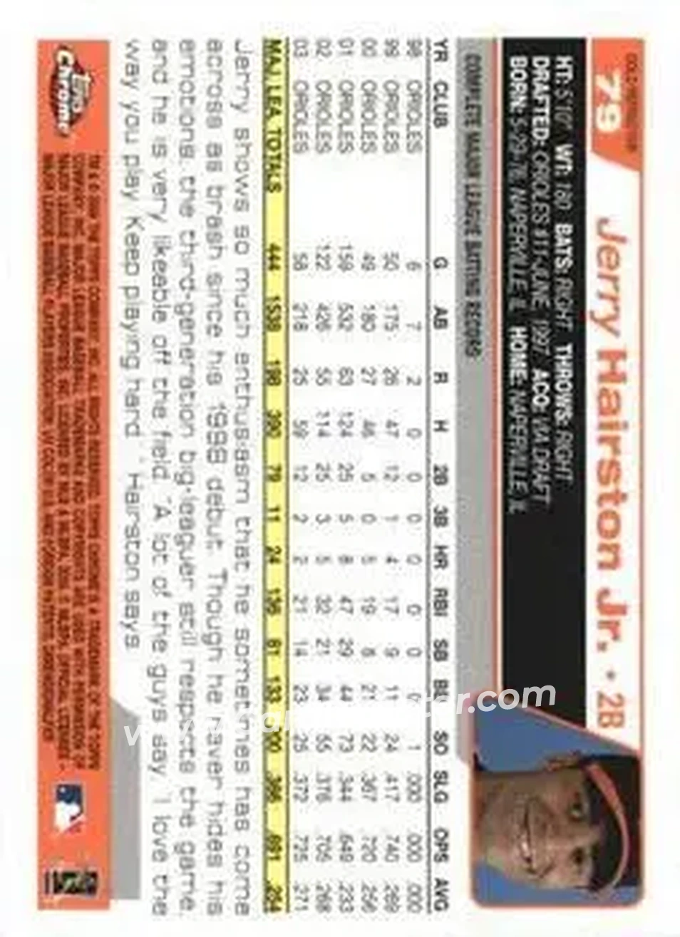 2004 Topps Chrome - Gold Refractors #79 - Jerry Hairston - Baltimore Orioles - Back