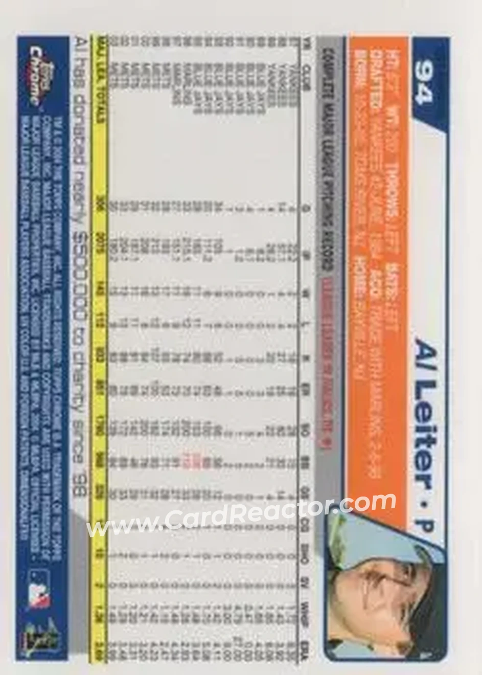 2004 Topps Chrome - Gold Refractors #94 - Al Leiter - New York Mets - Back