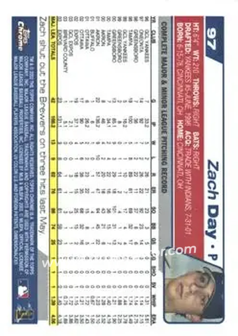 2004 Topps Chrome - Gold Refractors #97 - Zach Day - Montreal Expos - Back