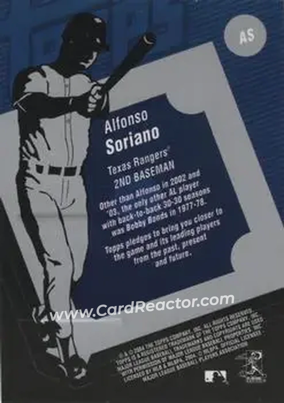 2004 Topps Clubhouse Collection #AS - Alfonso Soriano - Texas Rangers - Back