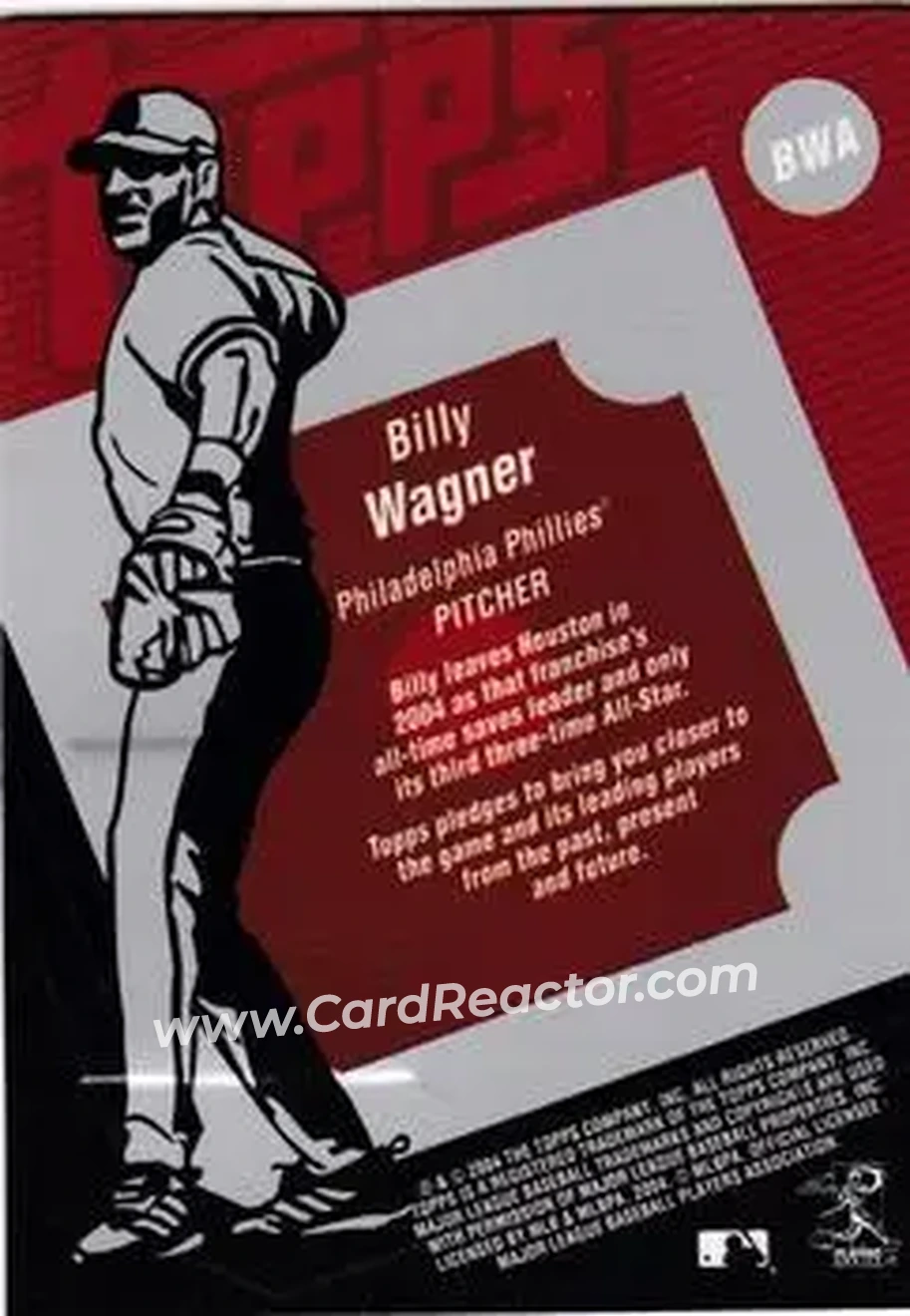 2004 Topps Clubhouse Collection #BWA - Billy Wagner - Philadelphia Phillies - Back