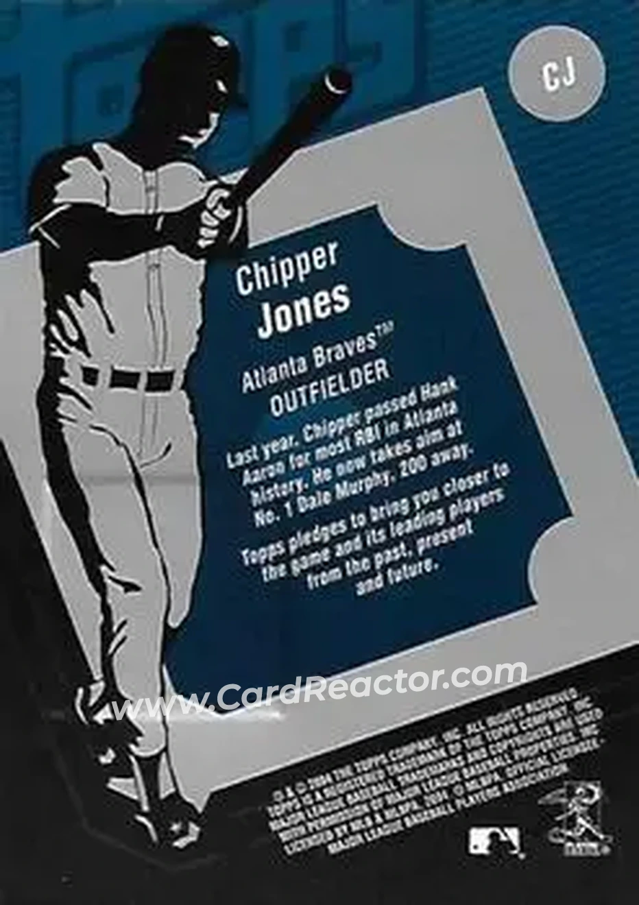 2004 Topps Clubhouse Collection #CJ - Chipper Jones - Atlanta Braves - Back