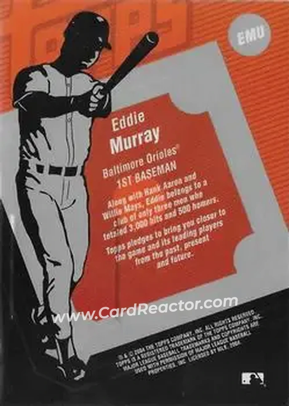 2004 Topps Clubhouse Collection #EMU - Eddie Murray - Baltimore Orioles - Back 2004 Topps Clubhouse Collection #EMU - Eddie Murray - Baltimore Orioles - Back
