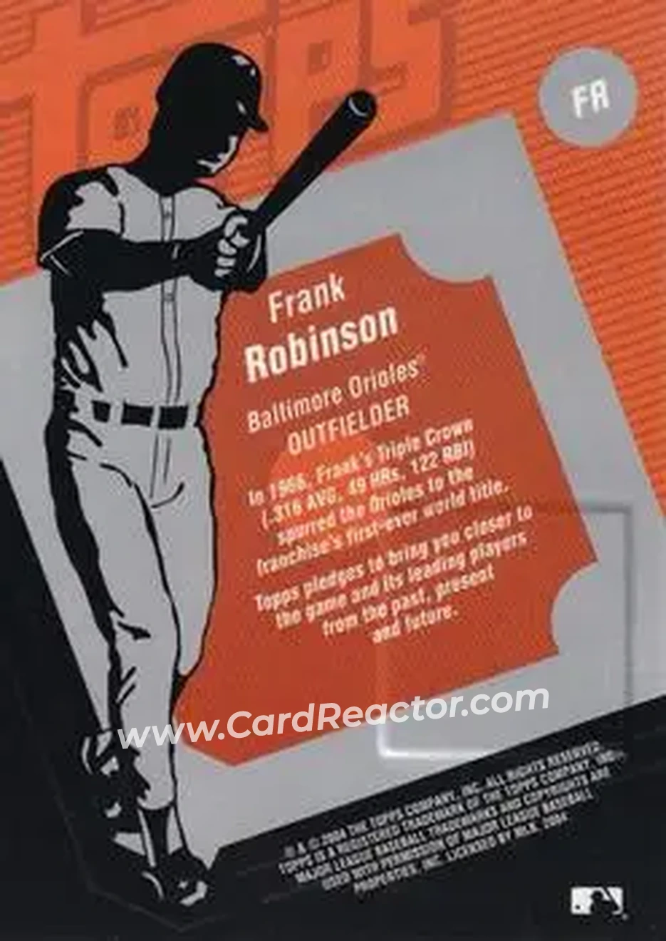 2004 Topps Clubhouse Collection #FR - Frank Robinson - Baltimore Orioles - Back