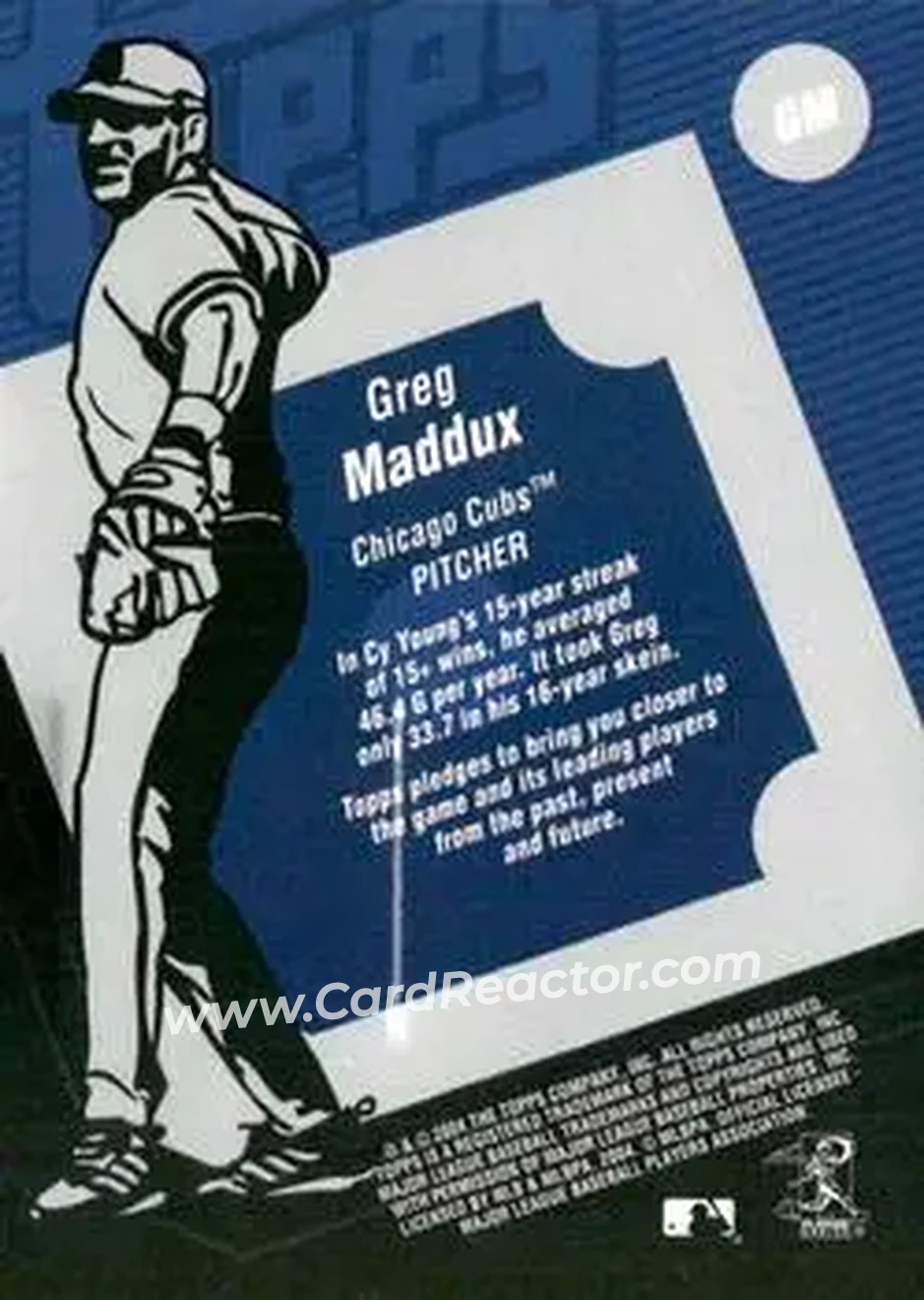 2004 Topps Clubhouse Collection #GM - Greg Maddux - Chicago Cubs - Back