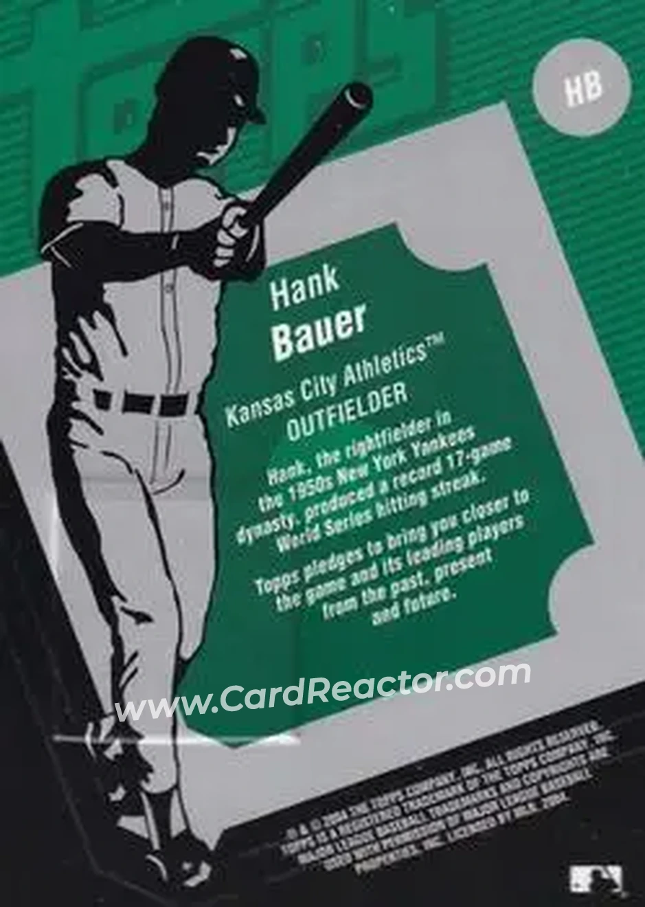 2004 Topps Clubhouse Collection #HB - Hank Bauer - Kansas City Athletics - Back