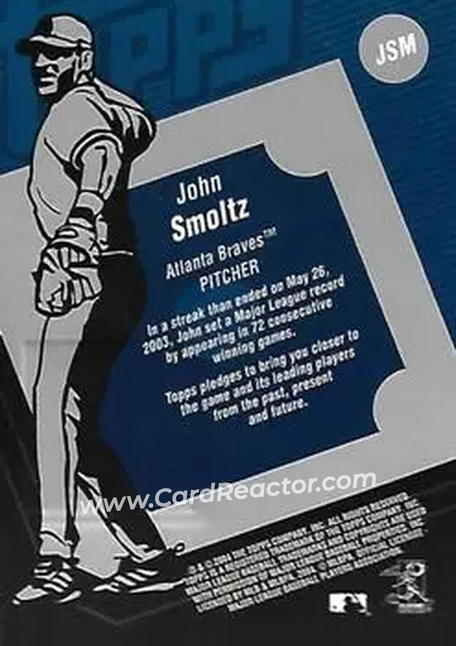 2004 Topps Clubhouse Collection #JSM - John Smoltz - Atlanta Braves - Back