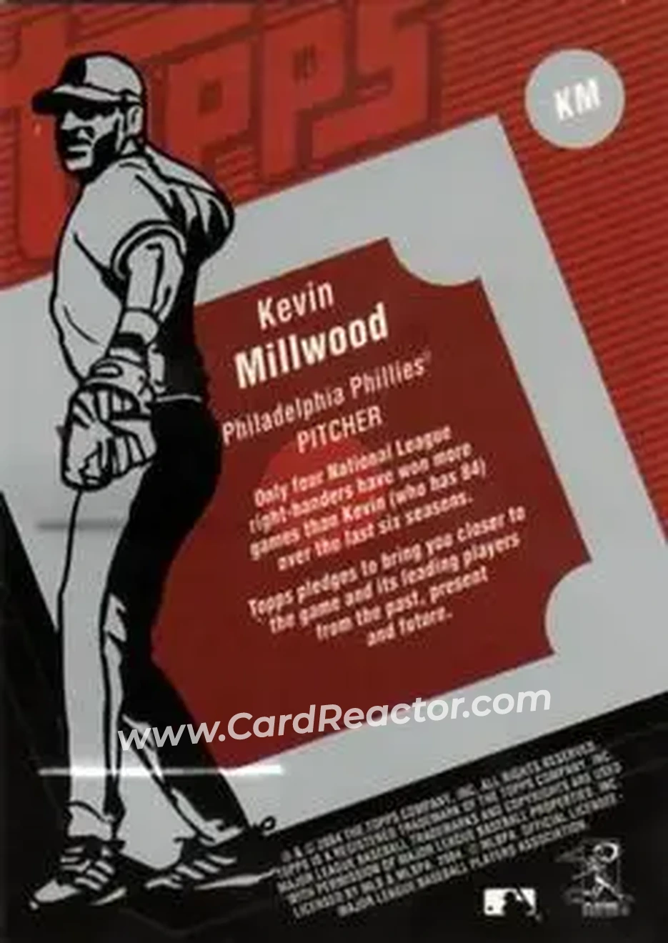 2004 Topps Clubhouse Collection #KM - Kevin Millwood - Philadelphia Phillies - Back