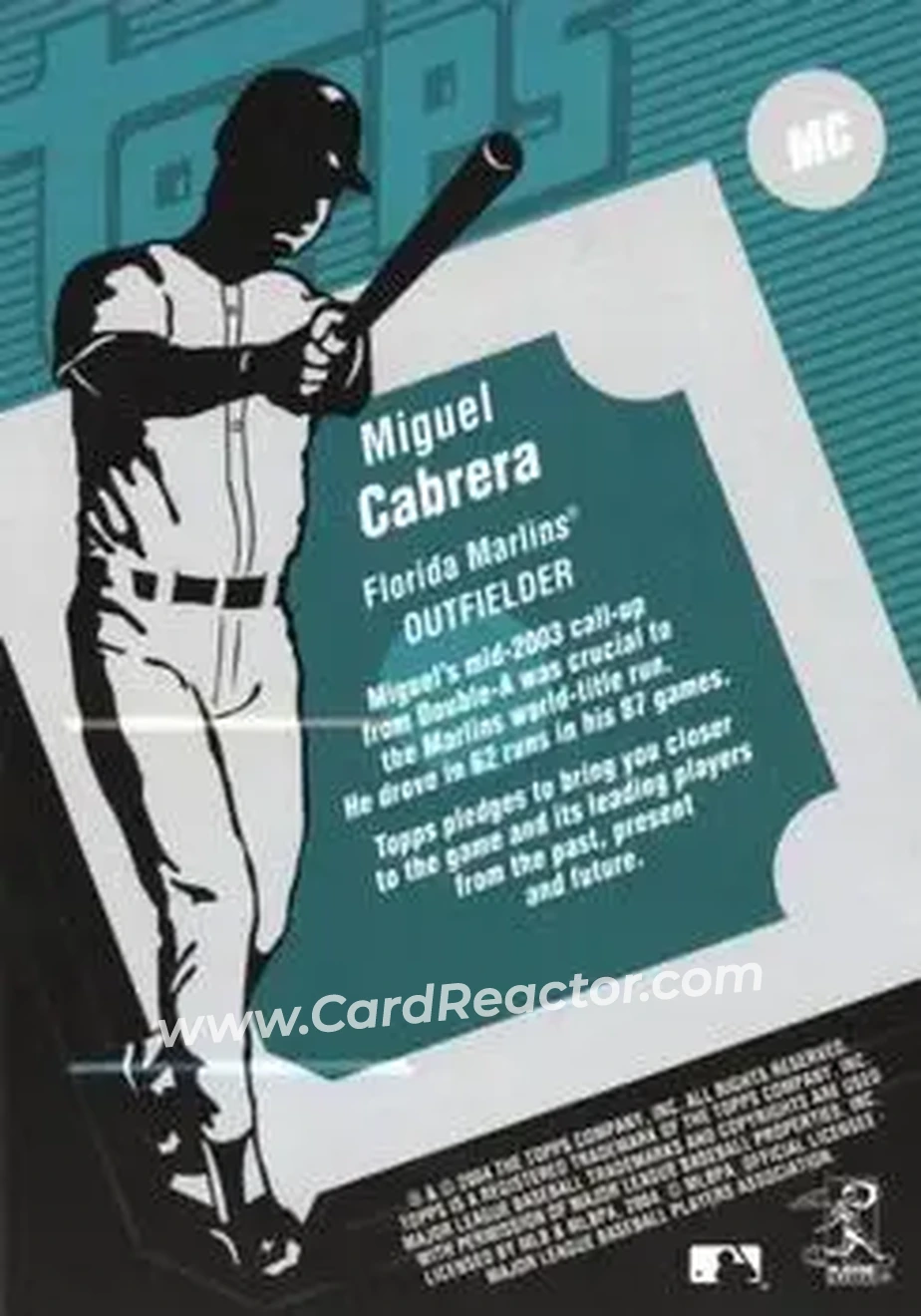 2004 Topps Clubhouse Collection #MC - Miguel Cabrera - Florida Marlins - Back