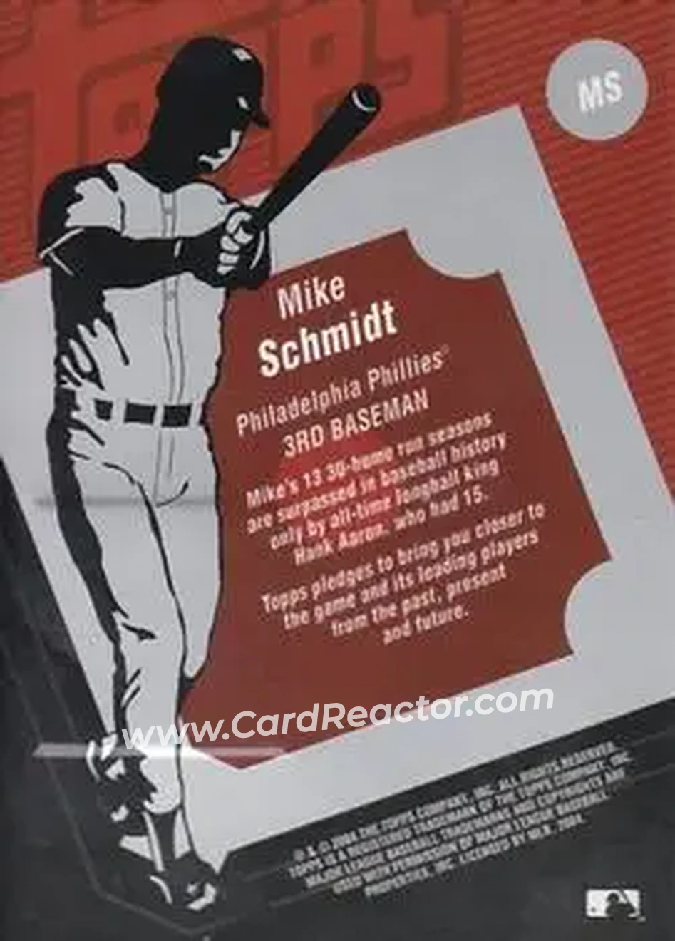2004 Topps Clubhouse Collection #MS - Mike Schmidt - Philadelphia Phillies - Back