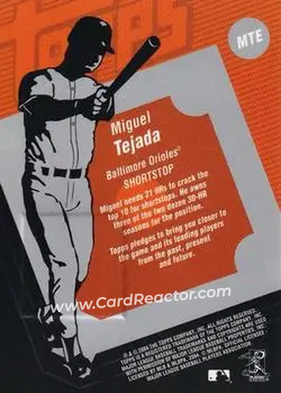 2004 Topps Clubhouse Collection #MTE - Miguel Tejada - Baltimore Orioles - Back