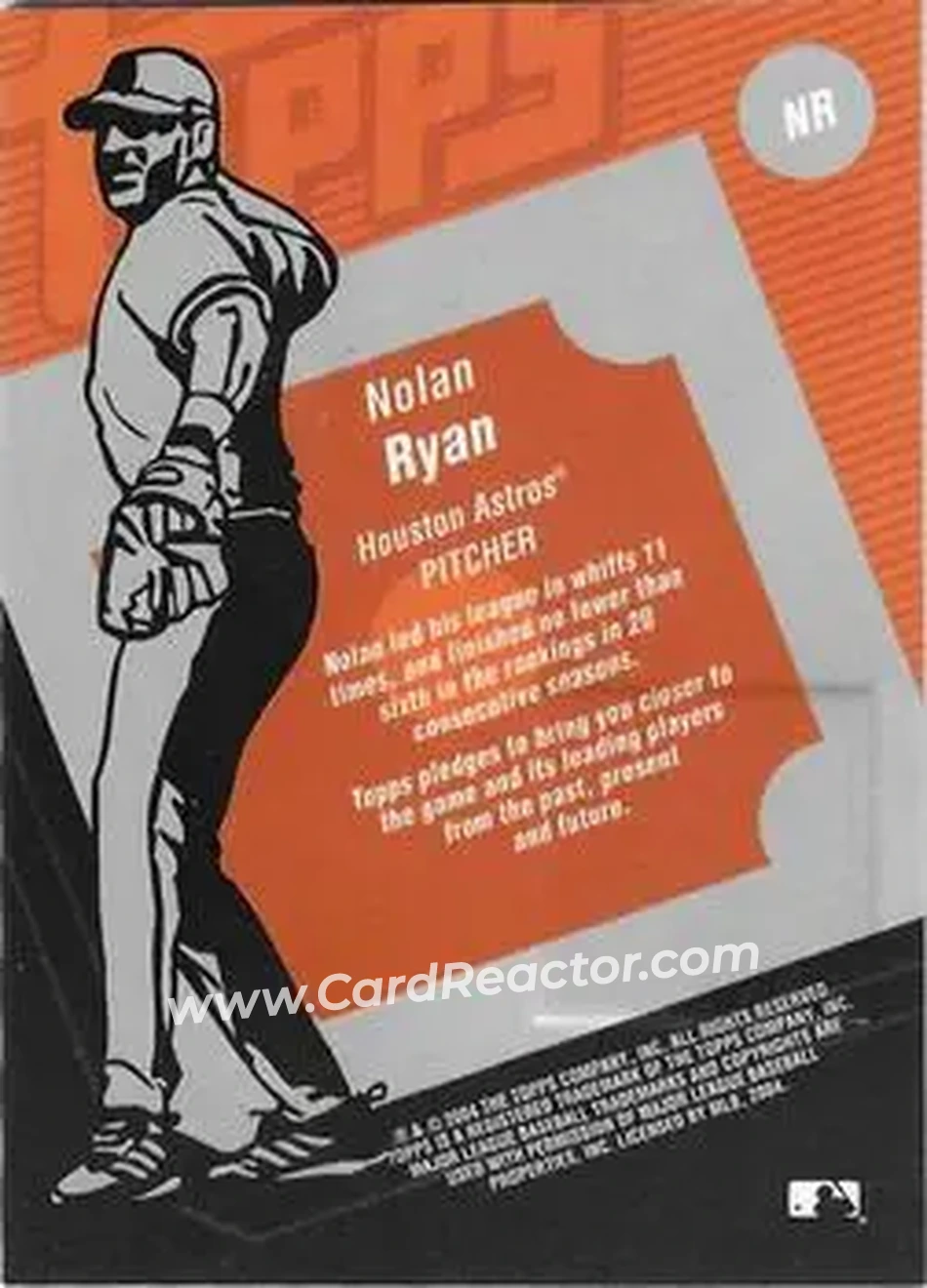 2004 Topps Clubhouse Collection #NR - Nolan Ryan - Houston Astros - Back