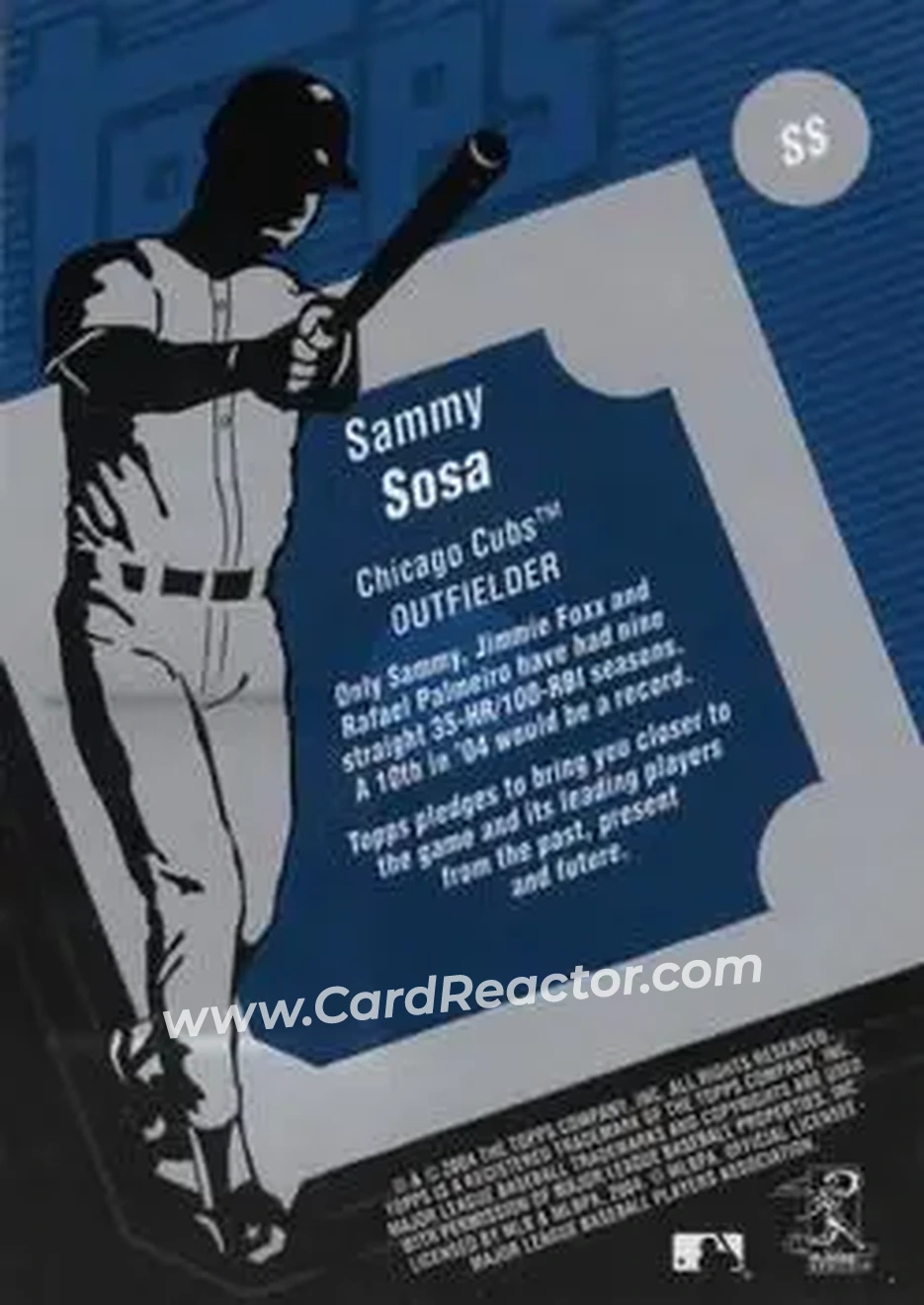 2004 Topps Clubhouse Collection #SS - Sammy Sosa - Chicago Cubs - Back