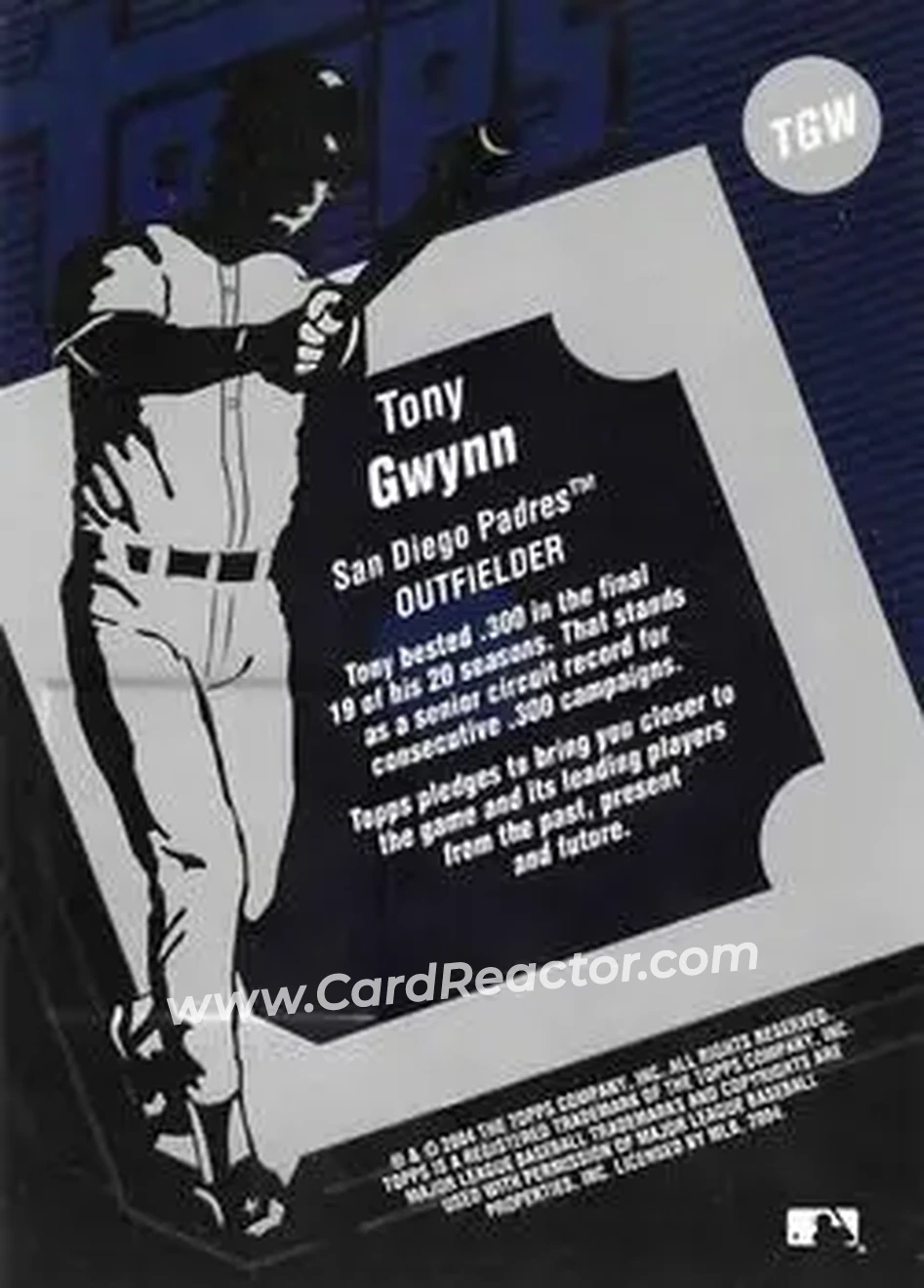 2004 Topps Clubhouse Collection #TGW - Tony Gwynn - San Diego Padres - Back