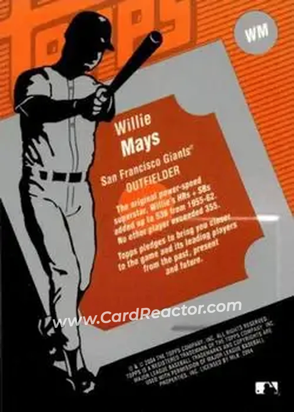 2004 Topps Clubhouse Collection #WM - Willie Mays - San Francisco Giants - Back