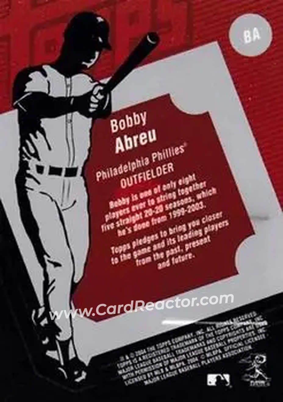 2004 Topps Clubhouse Collection #BA - Bob Abreu - Philadelphia Phillies - Back