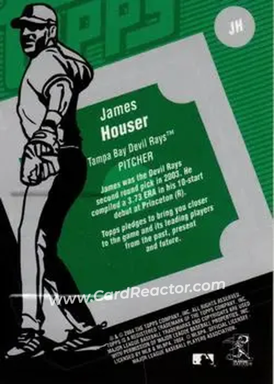 2004 Topps Clubhouse Collection #JH - James Houser - Tampa Bay Devil Rays - Back