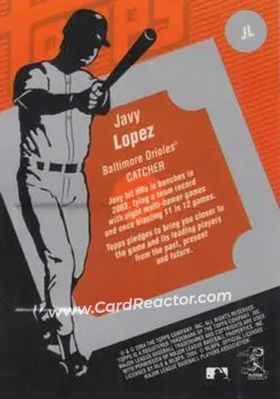 2004 Topps Clubhouse Collection #JL - Javier Lopez - Baltimore Orioles - Back 2004 Topps Clubhouse Collection #JL - Javier Lopez - Baltimore Orioles - Back