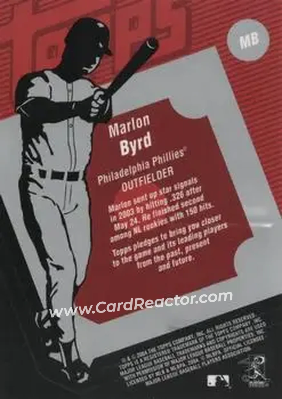 2004 Topps Clubhouse Collection #MB - Marlon Byrd - Philadelphia Phillies - Back