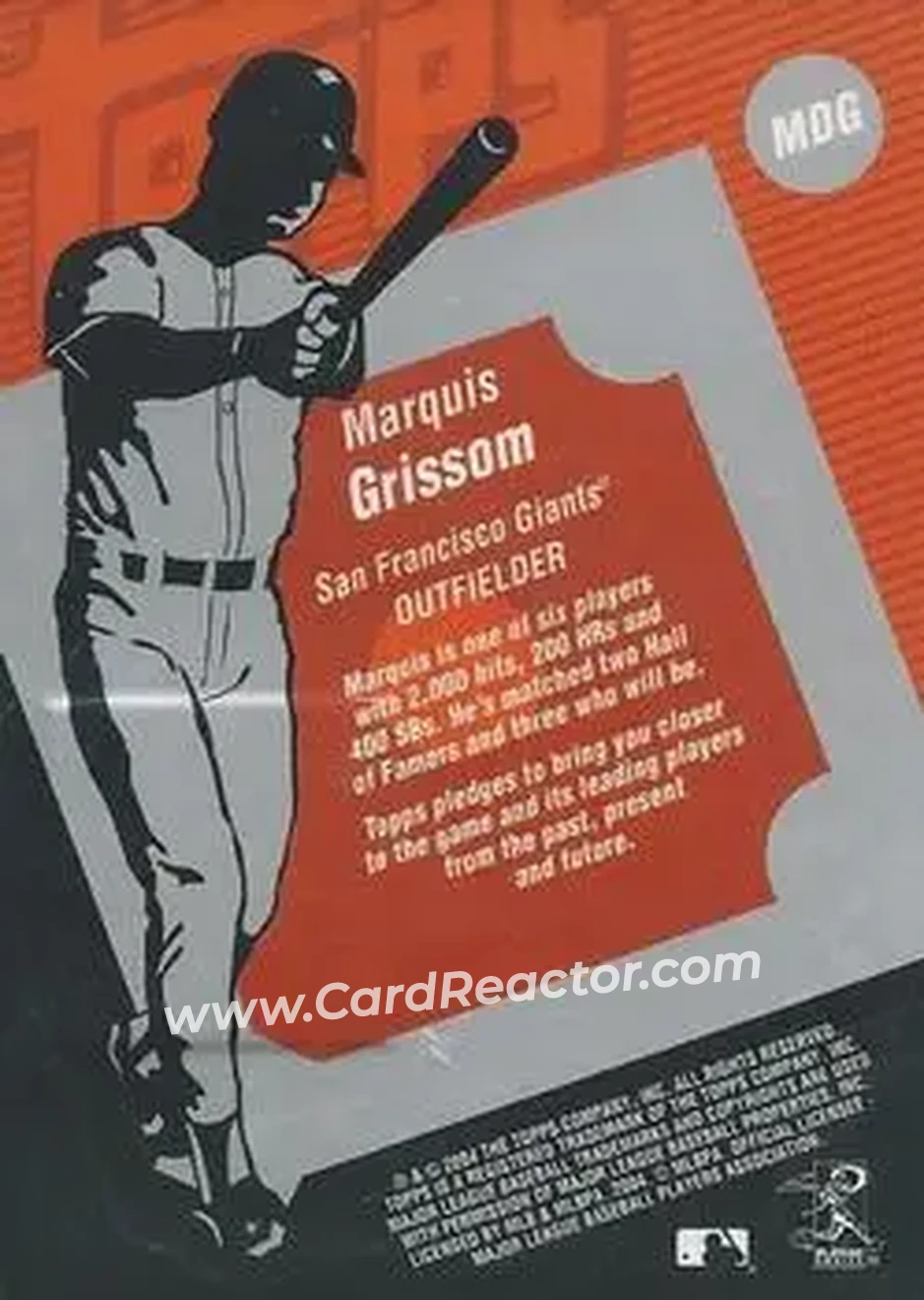 2004 Topps Clubhouse Collection #MDG - Marquis Grissom - San Francisco Giants - Back