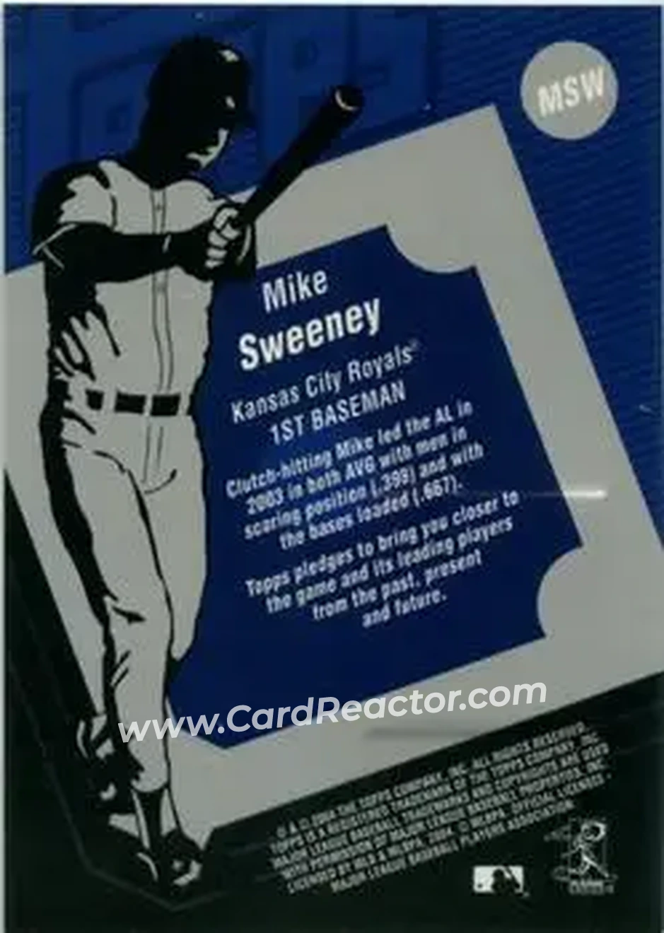 2004 Topps Clubhouse Collection #MSW - Mike Sweeney - Kansas City Royals - Back