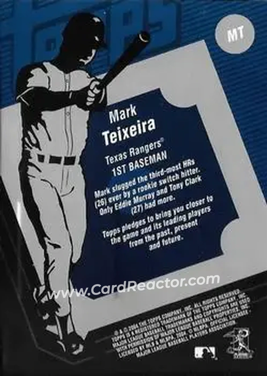 2004 Topps Clubhouse Collection #MT - Mark Teixeira - Texas Rangers - Back